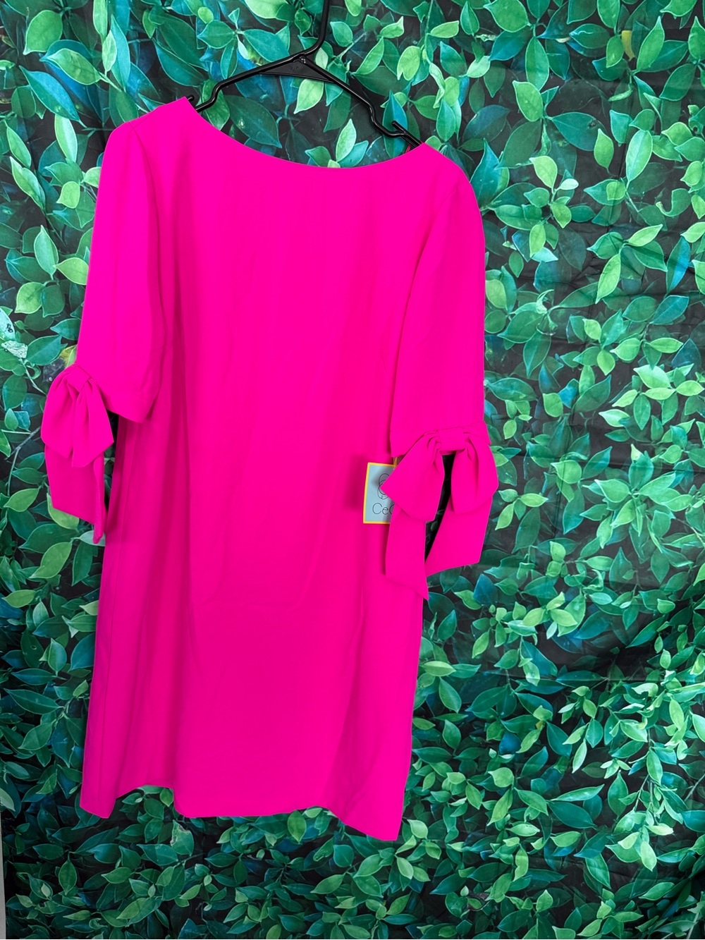 CeCe Bright Fuchsia Shift Dress with Tie Sleeves